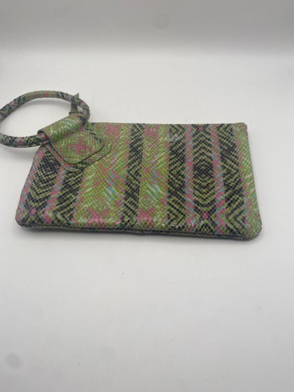 HOBO Leather Wristlet Clutch Snake Print Neon Pink Green Boho Y2K Zip Bag